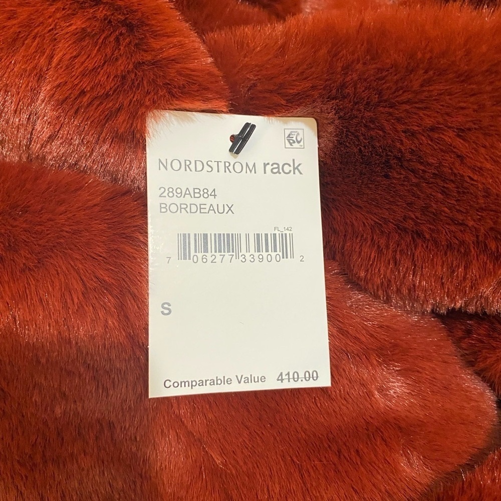 Allen Schwartz Greta Faux Fur Coat Red Size Small NWT - Picture 15 of 16